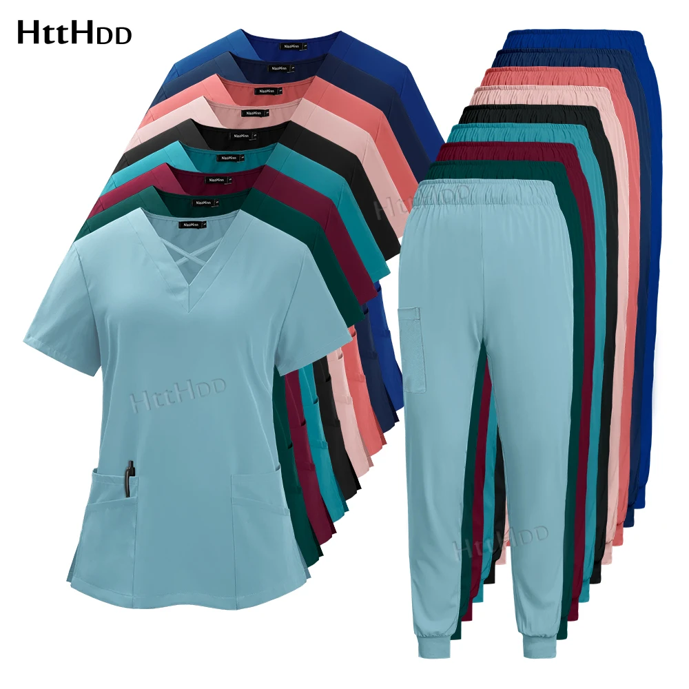 

Women Nurse Uniforms Hospital Doctor Uniform Scrub Suits Beauty Spa Short Sleeve Tops Joggers Pants Medical Scrubs Uniforms Sets