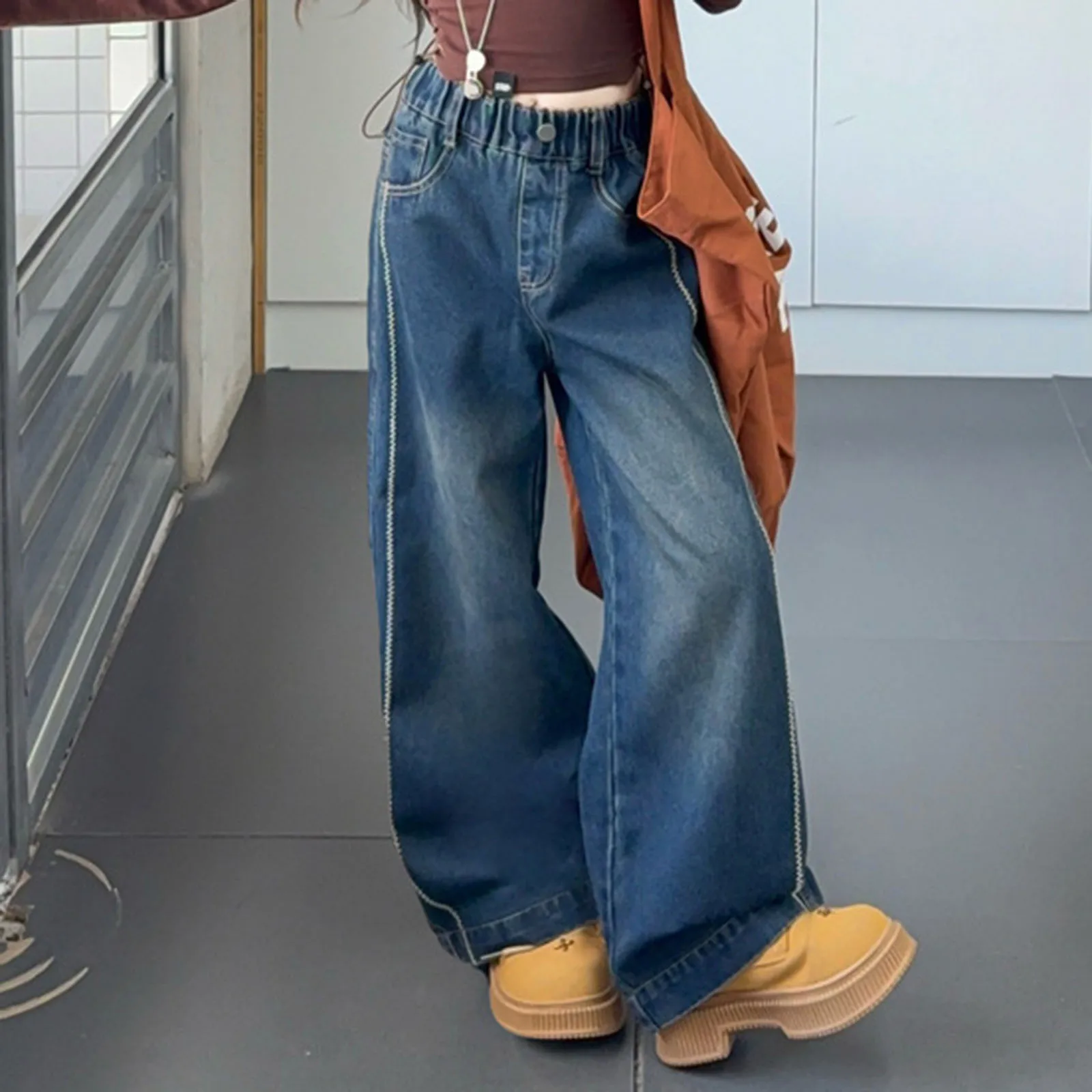 

Girls Outfits Size 5 Girls Trousers For Middle And Large Children Craft Embroidery Wide Leg Pants Slim Skiing Pants for Girls