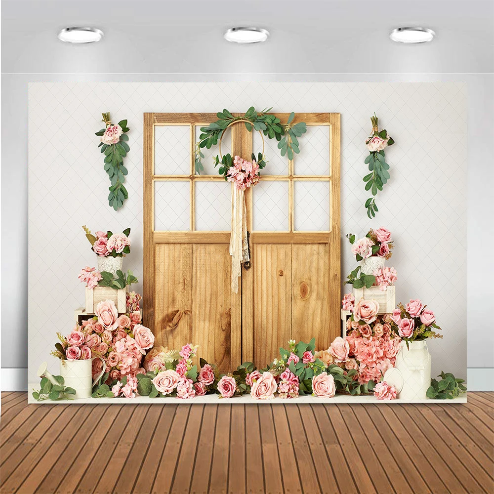 Spring Door Of Flowers Photo Background Birthday Cake Smash Balloon Photography Backdrop Artistic Floral Barn Photo Studio Props