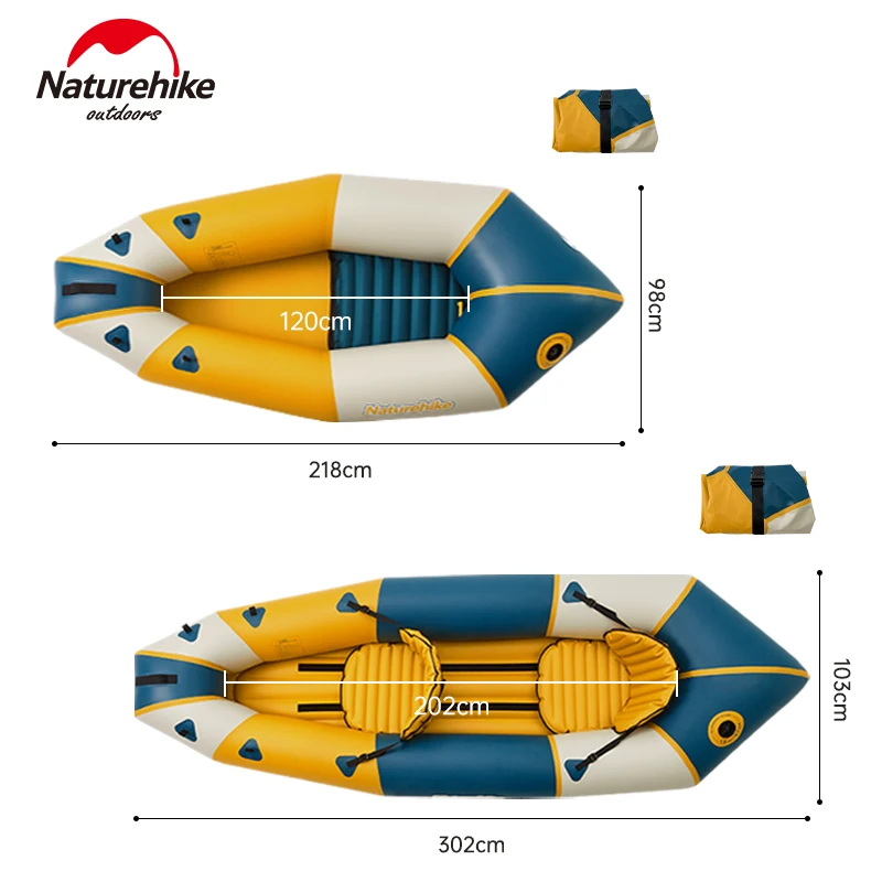 Naturehike Inflatable Kayak Canoe Single Double Rowing Boat Water Sports Fishing Watercraft 1-2 Person Seat 210D Nylon Cloth TPU