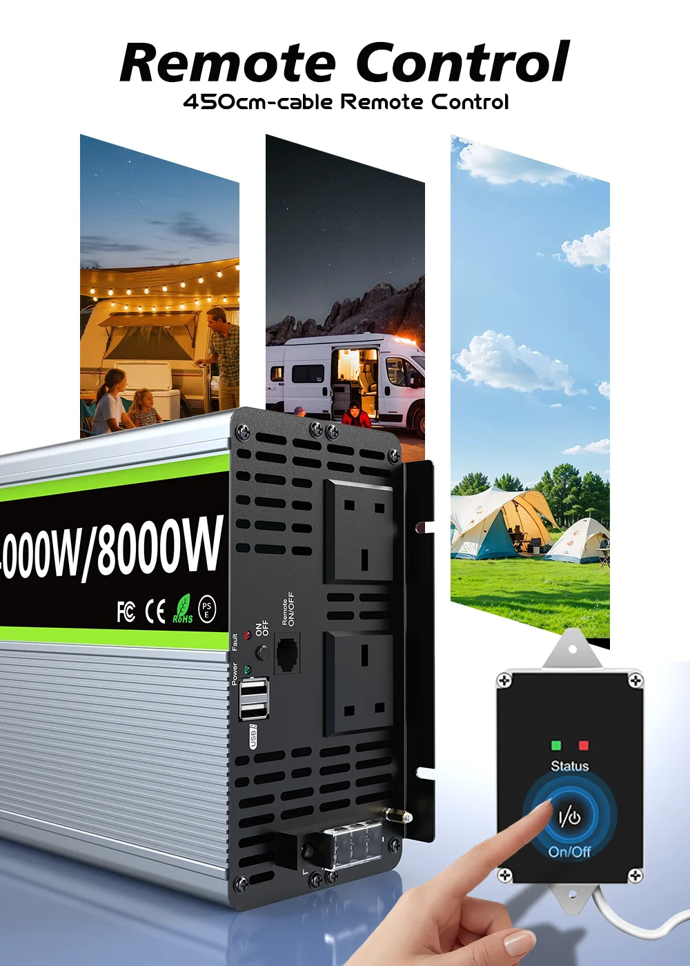 U.K Plug Pure Sine Wave Power Inverter 8000W DC 12V/24V To AC 240V Frequency Converter 50hz Solar Car Inverter Transformer LED