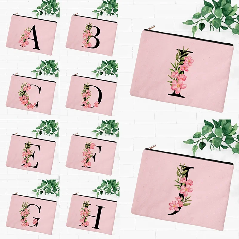 Women Makeup Bag Pink Canvas Cosmetic Cases Bridesmaid Handbag Travel Outdoor Party Wedding Gifts Makeup Box Bolsa Feminina Bag