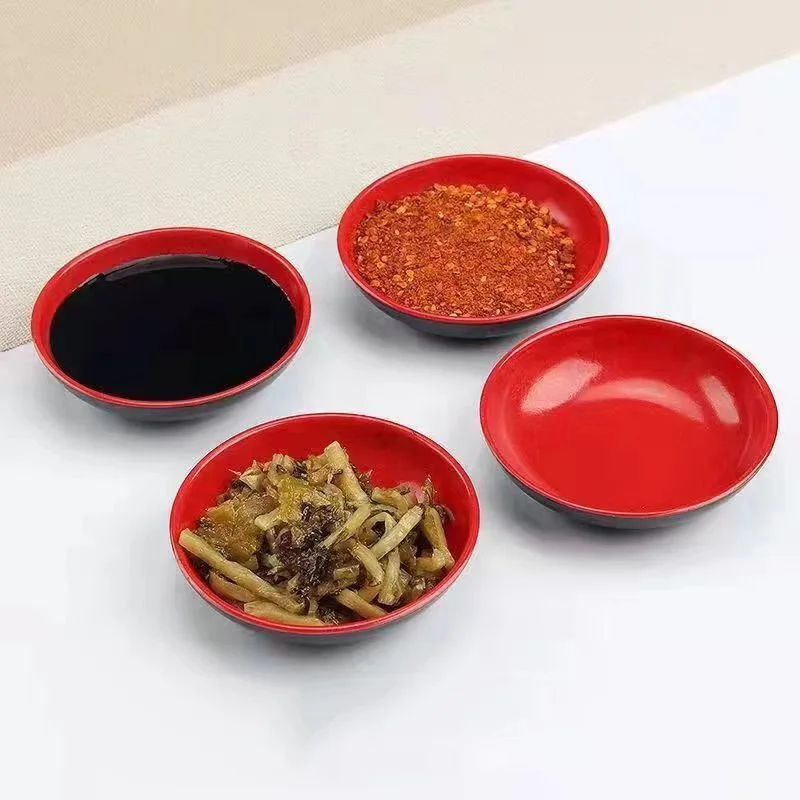 3Pcs Red And Black Round Melamine Seasoning Dishes Sauce Dipping Bowls Appetizer Plates Condiment Kitchen Household Serving