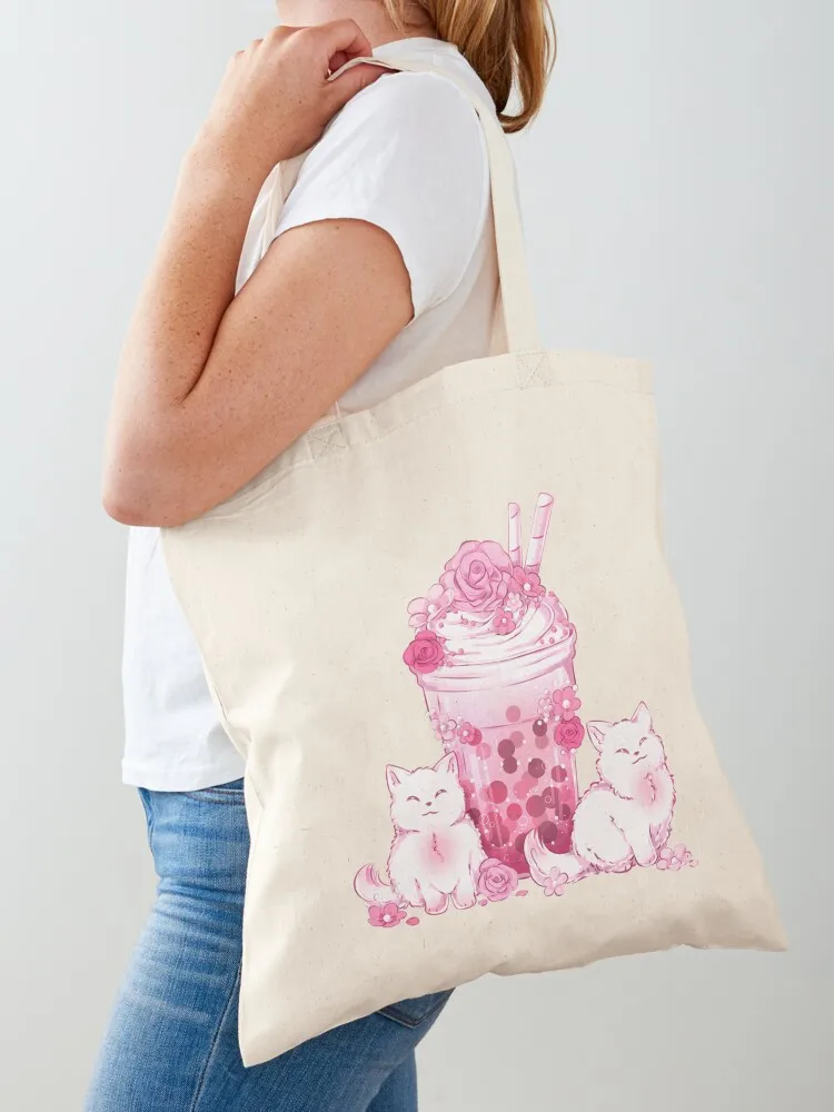 

Pink Rose Sakura Bubble Tea Tote Bag Large bags for women shopping bags foldable woman shopping bag Canvas