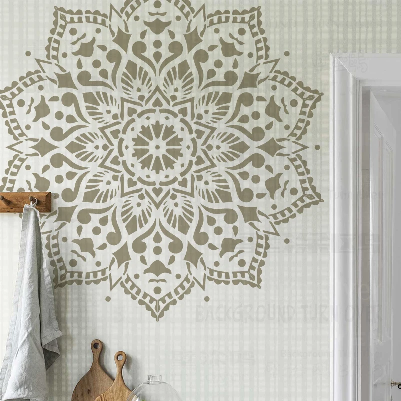 100cm - 140cm Stencil Wall Decor For Painting Plaster Putty Decorative Template Brick Huge Giant Mandala Ceiling Round S205