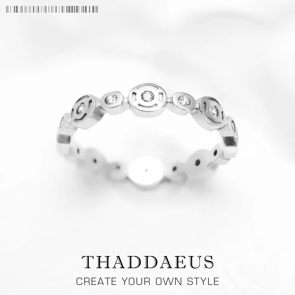 

Кольцо с кольцами и круглыми белыми камнями, изысканные украшения для женщин, весенний новый модный подарок из стерлингового серебра 925 пробы