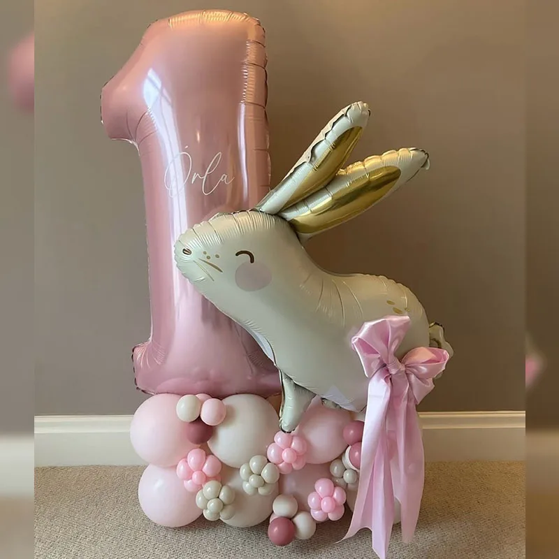 68PCS Animal Rabbit Foil Balloon Column 32inch Pink Number Balloons Easter Birthday Party Decorations for Children Toys Gifts
