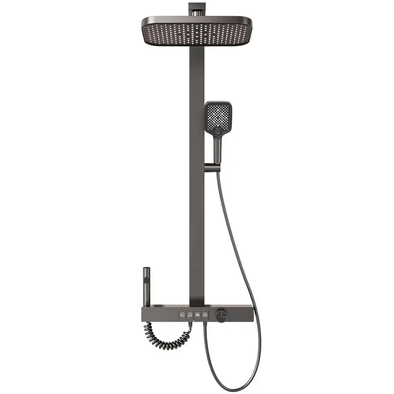 Full Brass Gunmetal Grey Shower Faucet Set Home Use Cold and Hot Bathroom Faucet Grey Spray Head Shower Combination