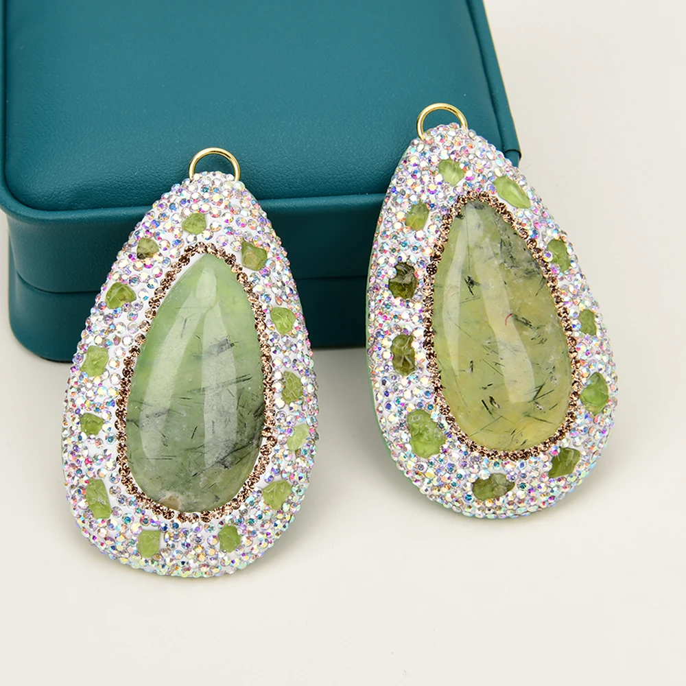 APDGG 2 Pcs Natural Green Prehnite Stone Charms Pendant Jewelry Making DIY