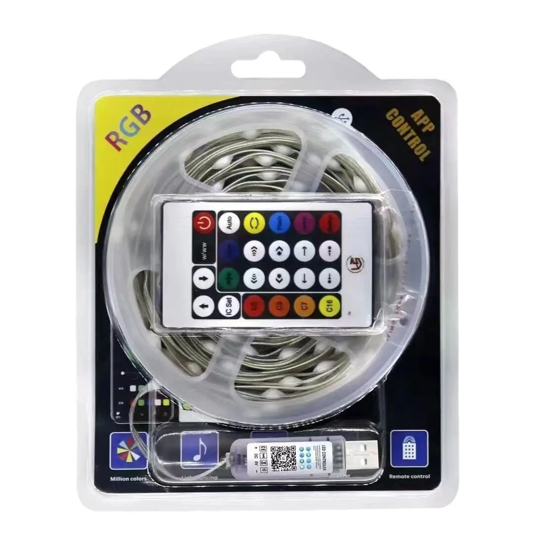 Guirnalda de luces RGB de Hada inteligente de 20m y 200Leds, cable de PVC impermeable USB, Control por aplicación, cambio de Color, decoración para fiesta de árbol de Navidad y boda