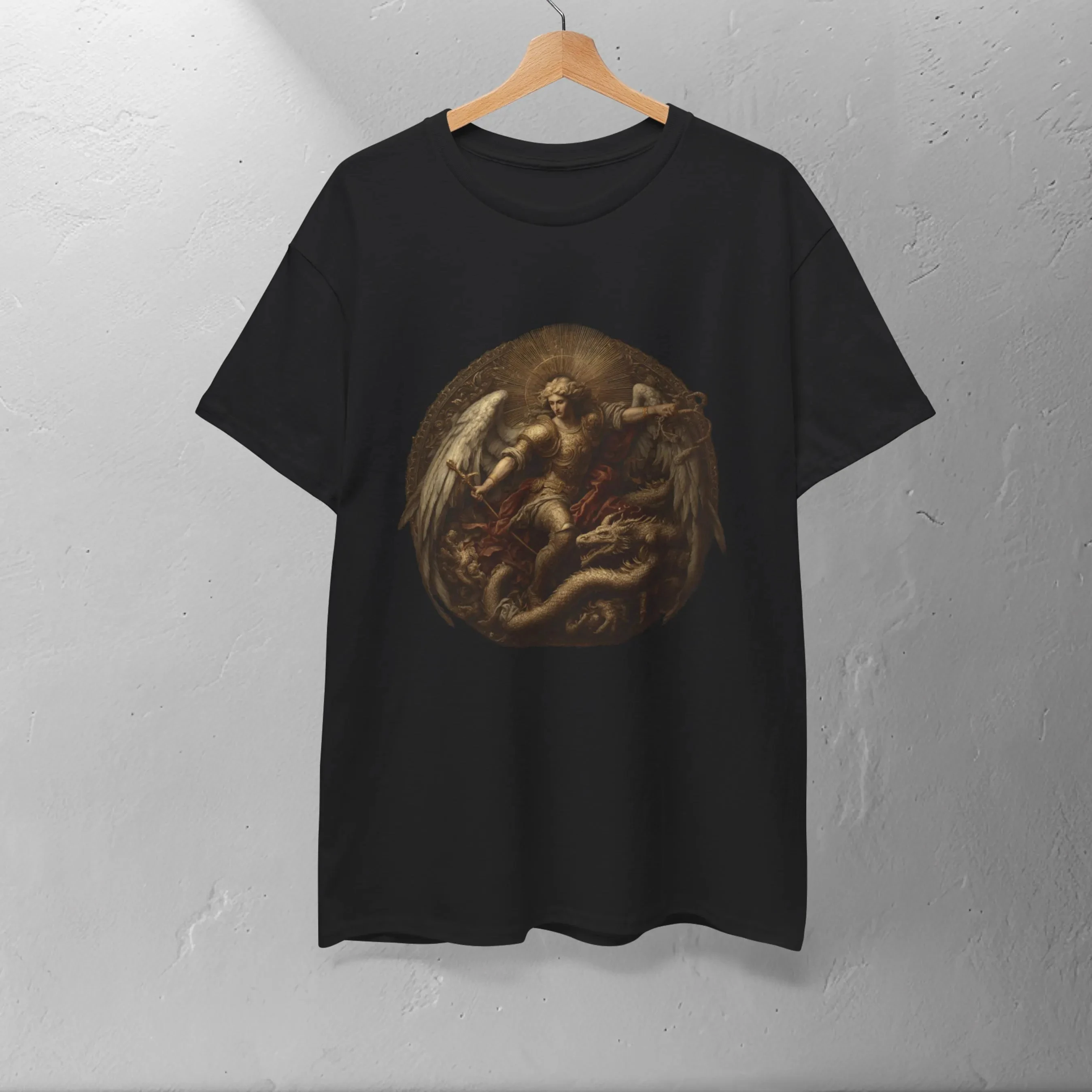 تي شيرت الحماية المسيحية تي شيرت جرافيك ديني سانت مايكل قميص رئيس الملائكة هدية لمحبي الفن تي شيرت سانت مايكل الكاثوليكي