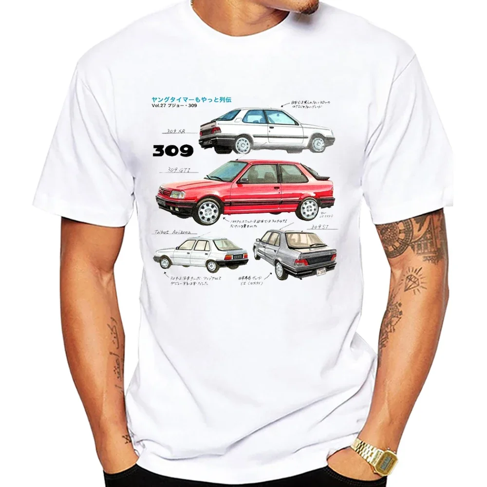 

New Men Short Sleeve Retro France Classic 308 309 GTI Car Evolve T-Shirt RCZ R407 Sport Hip Hop Casual Boy Tees Vintage Man Tops