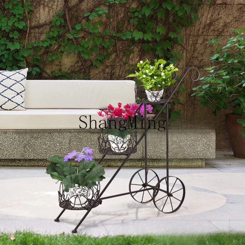 

SM retro unilateral ladder round trolley wrought iron flower pot frame living room balcony dill flower stand