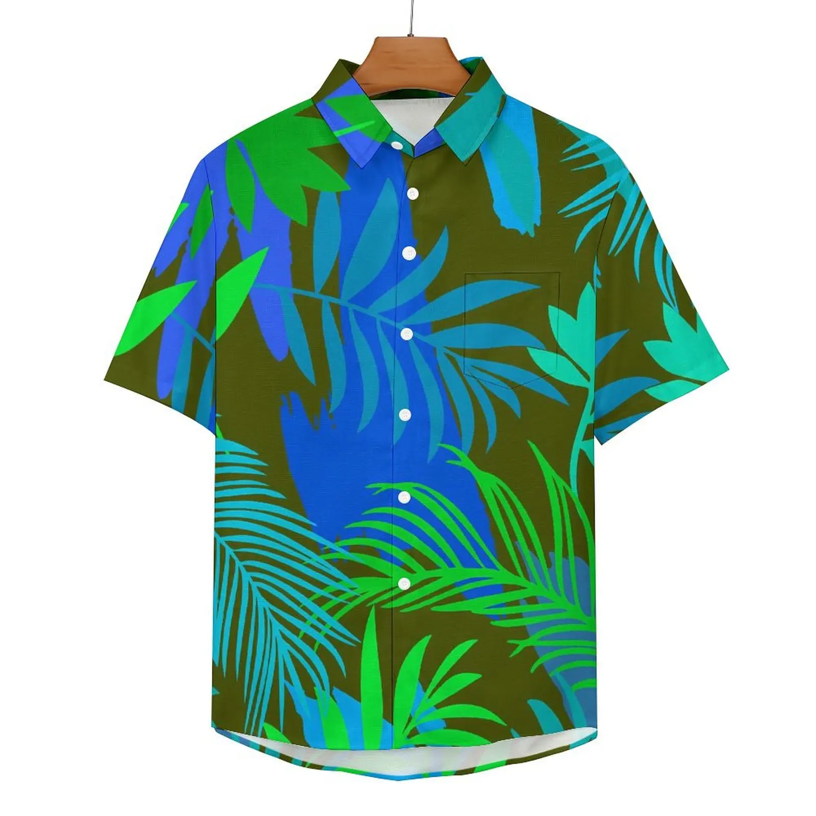 

Brush Leaf Beach Shirt Geometric Shapes Hawaiian Casual Shirts Man Fashion Blouses Short Sleeve Graphic Clothes Large Size