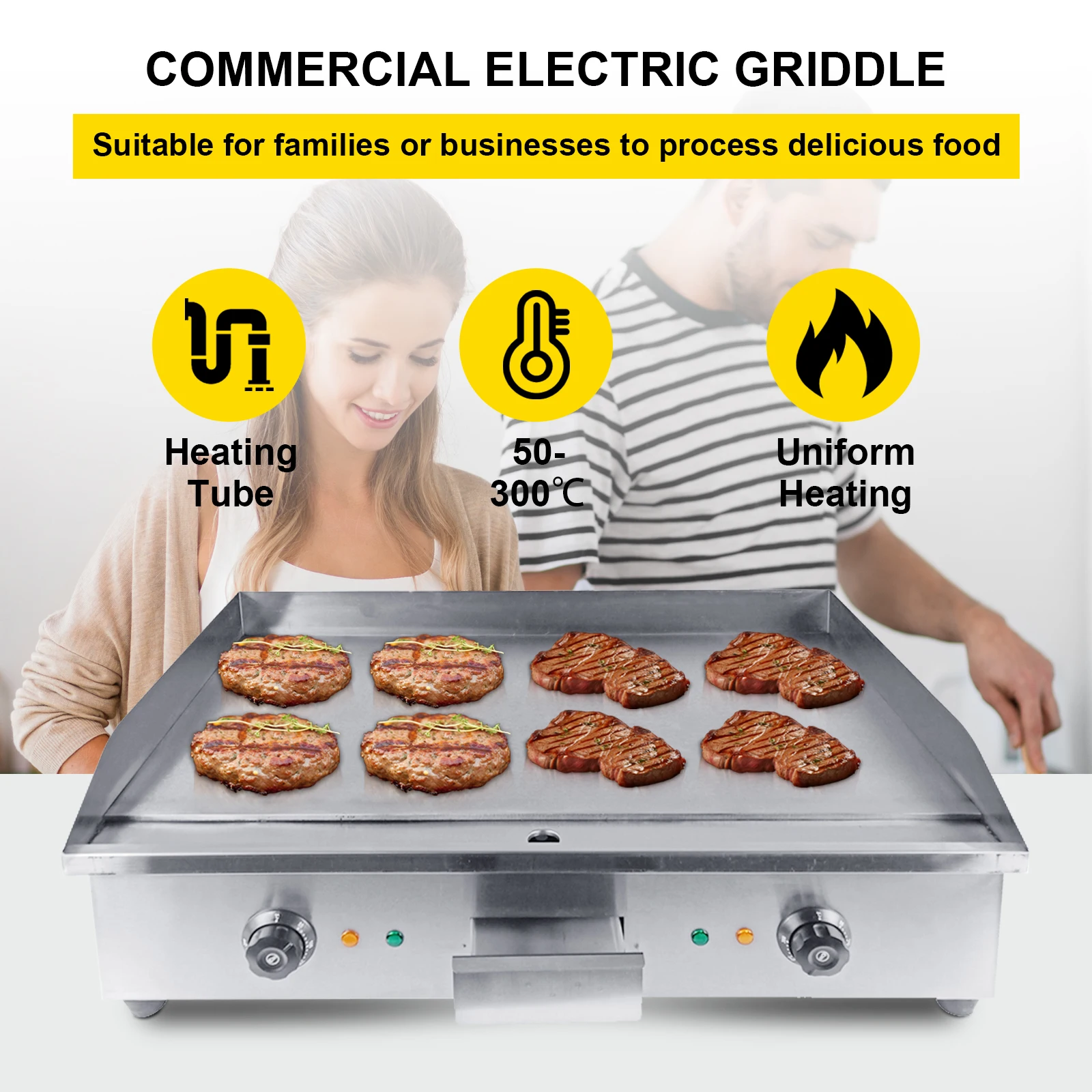 Nuevo Producto, plancha eléctrica comercial, Control termostático ajustable, parrilla superior plana, placa caliente, parrilla superior para encimera