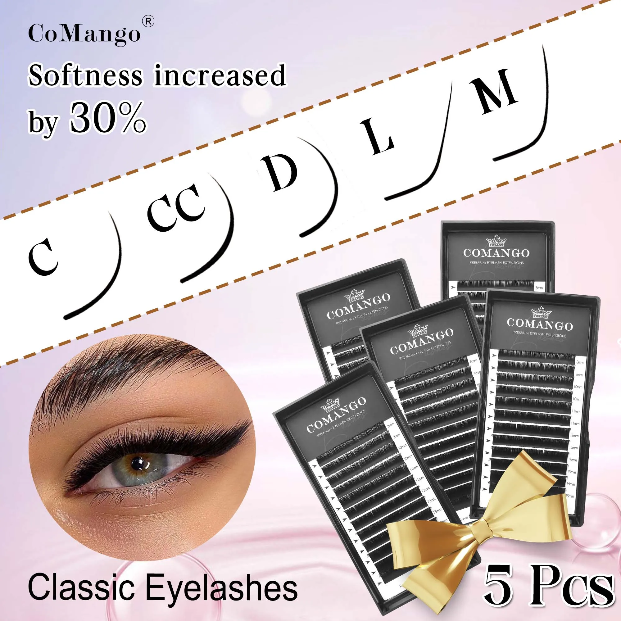 5 ชิ้น ขนตาปลอมแบบคลาสสิกที่ปรับปรุงใหม่ ขนตาปกติที่มีความหนาและโค้งงอแบบธรรมชาติขายส่ง