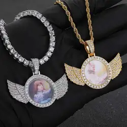 Colgante personalizado de estilo Hip Hop, collar con imagen conmemorativa de circonia cúbica ostentosa, foto personalizada de Ángel, grabado gratis, envío directo