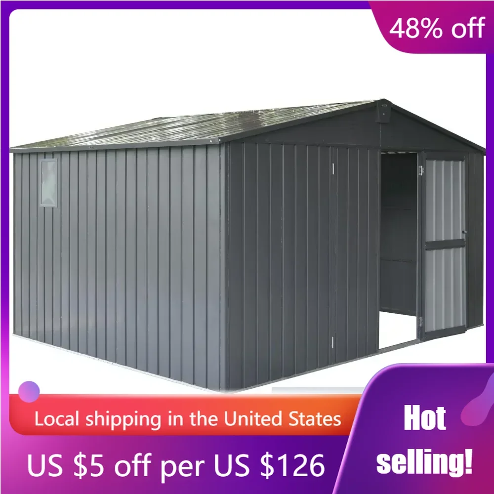 

Storage Shed 11'x 9' with Galvanized Steel Frame & Windows, Outdoor Garden Shed Metal Utility Tool Storage Room(Dark Gray)