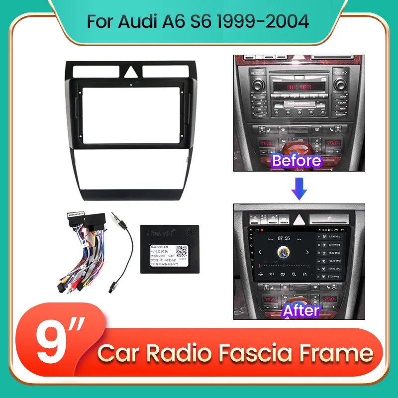 For Audi A6 C5 1997-2004 S6 2 1999-2004 RS6 1 2002-2006 Car Radio Android MP5 Player Panel Casing Frame Fascia Stereo Dash Cover 