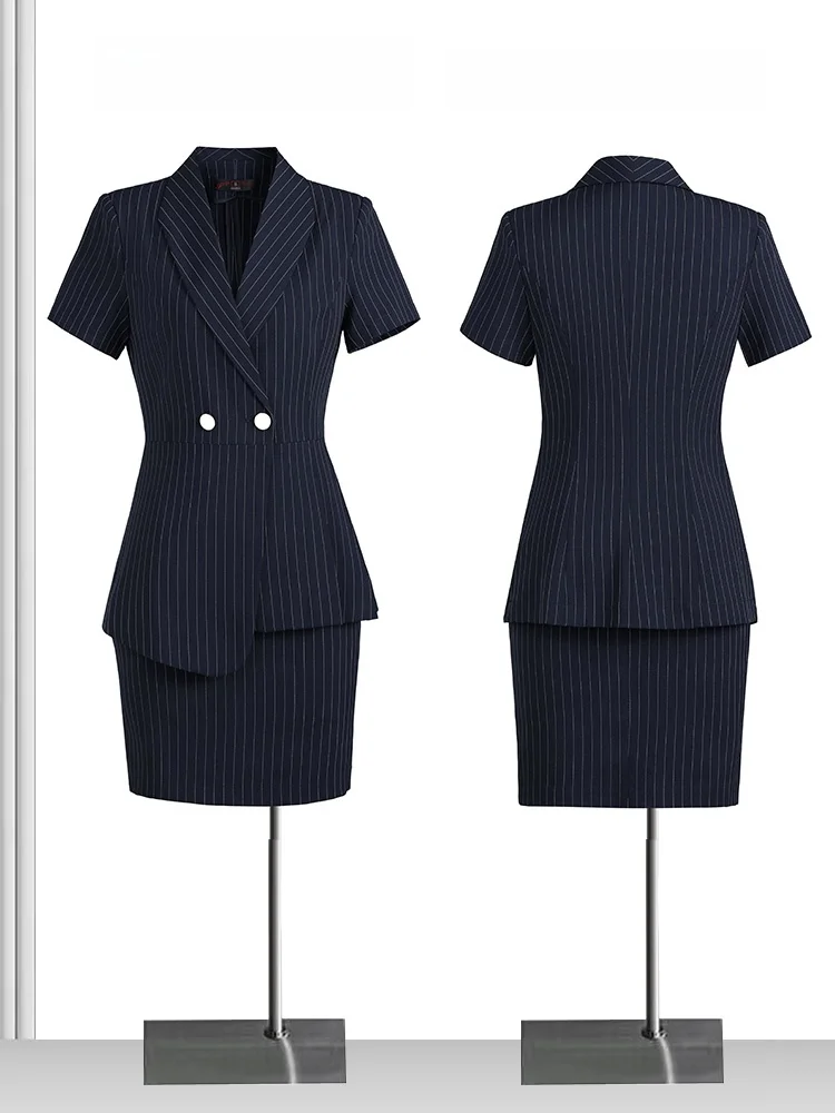 

Summer Thin Short Sleeve Striped Suit Set Women's Formal Business Manager Work Uniform High-End Professional Skirt Suit