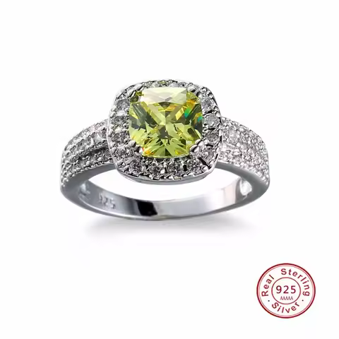 Wholesale Fashion 925 Sterling Silver Jewelry Light Yellow Square CZ Ring for Wedding Bridal Decoration Hot Silver Ring