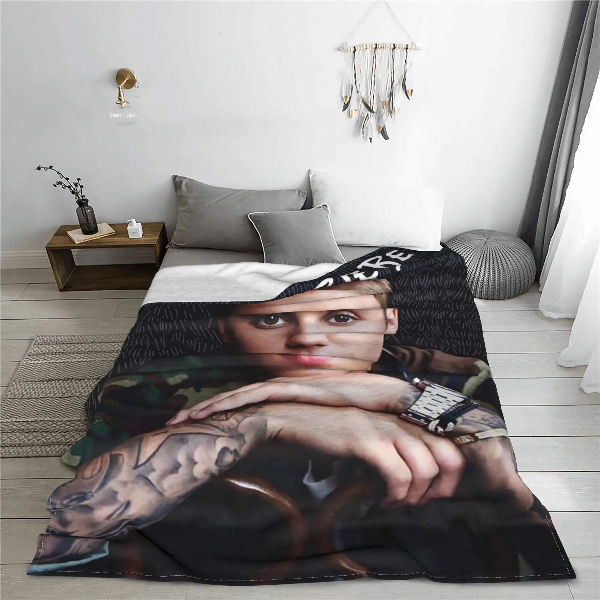 Singer Justin Bieber JBiebs Plush Blanket  Novelty Throw Blankets for  Sofa Bedding Lounge 150*125cm Rug Piece