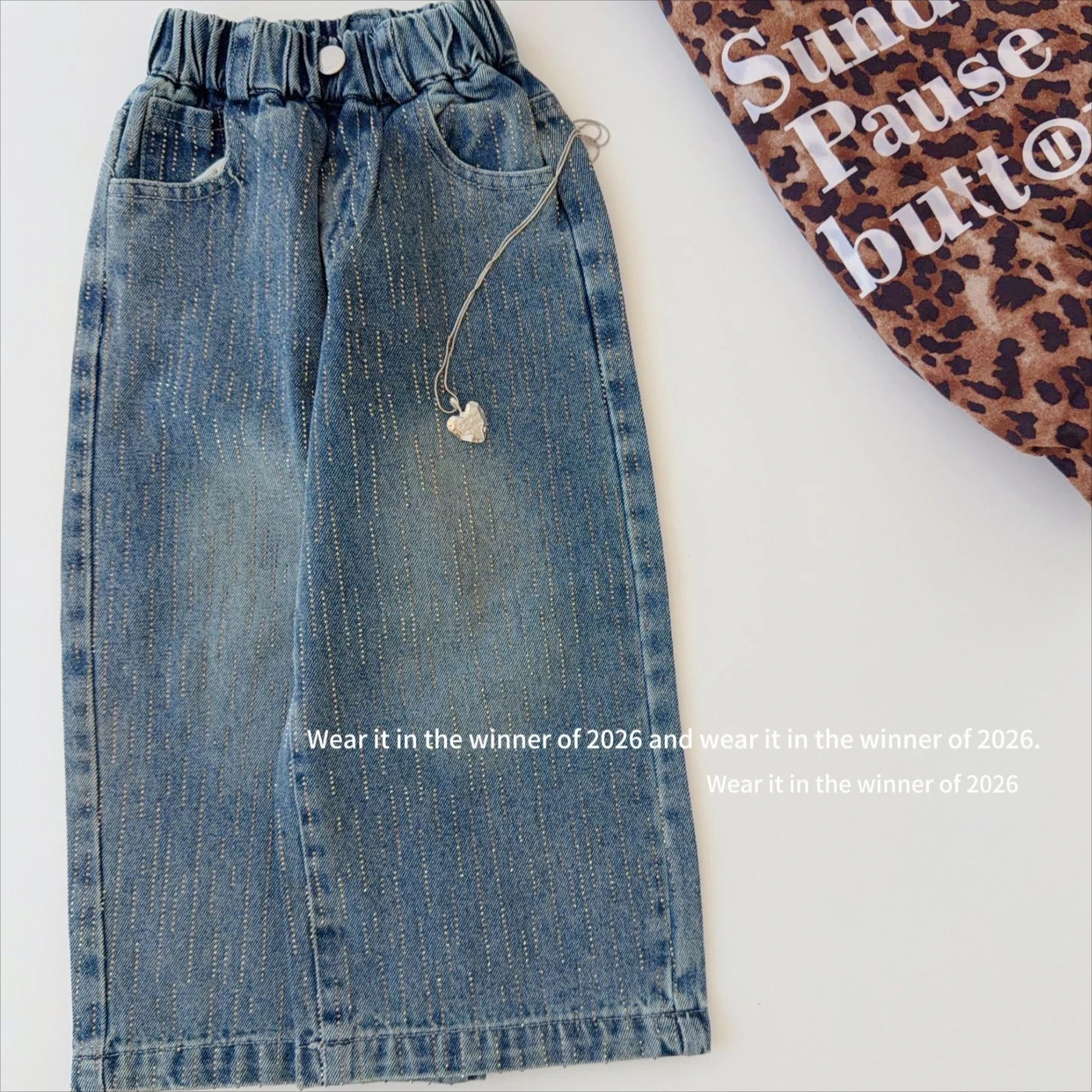 Girls Pants 2026 Spring and Autumn New Children's Clothing Korean Style Girl Baby Fashion Bright Drill Loose Wide Leg Jeans