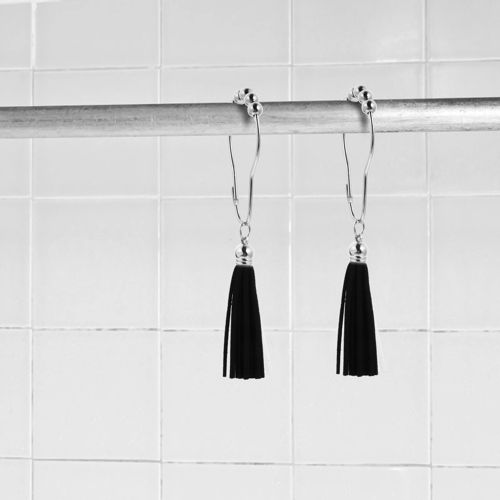

12Pcs Bathroom Curtain Hooks Sturdy Tassel Rollerball Ring Smooth Slide for Shower Curtain Home Use Hooks for Shower Curtains