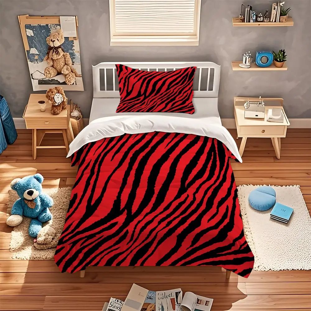 Black Zebra Print Duvet Cover Set Soft Microfiber Digital Printed Bedding Set Animal Skin Pattern Bedroom Decor