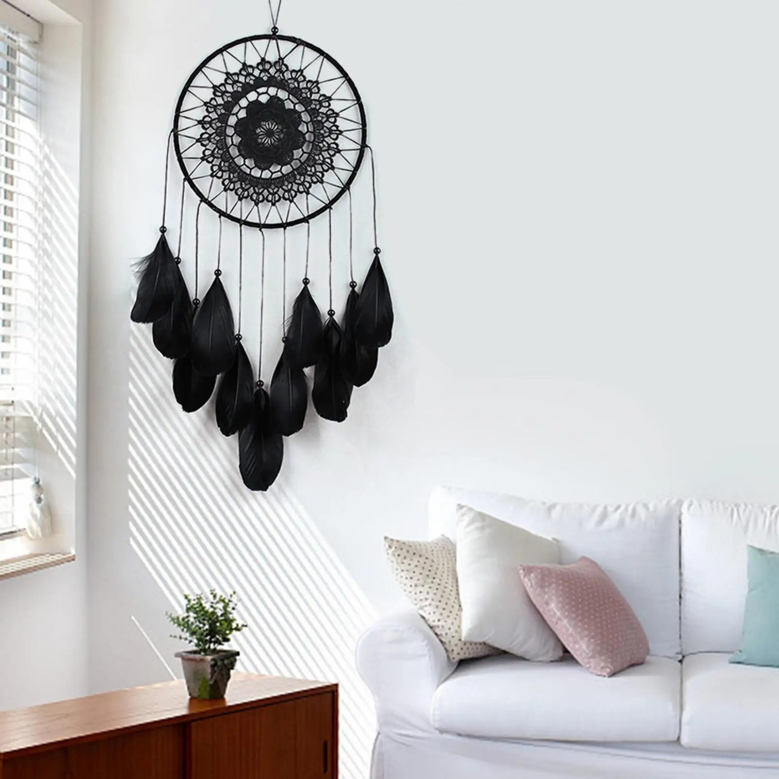 Dream Catcher | Handmade Indian Dreamcatcher with Feathers and Beads | Home Ornament Craft Car Hangi