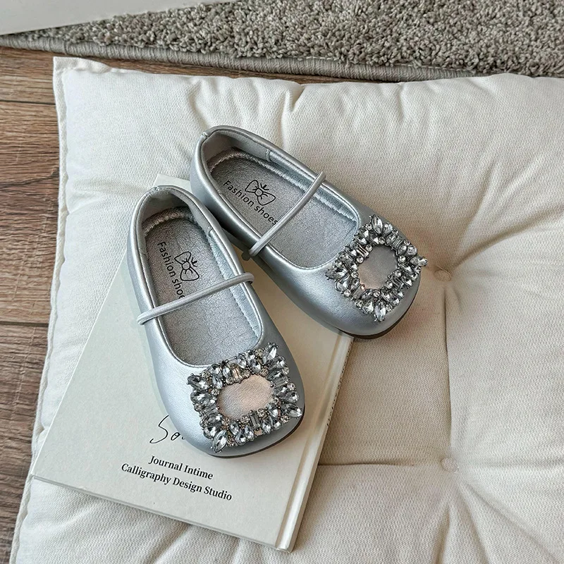 Girls\' Shoes Shing Rhinestone Flats Soft Sole Mary Jane Sandals Elegant Slip On Ballet Anti-Wear Kids Casual Zapatos