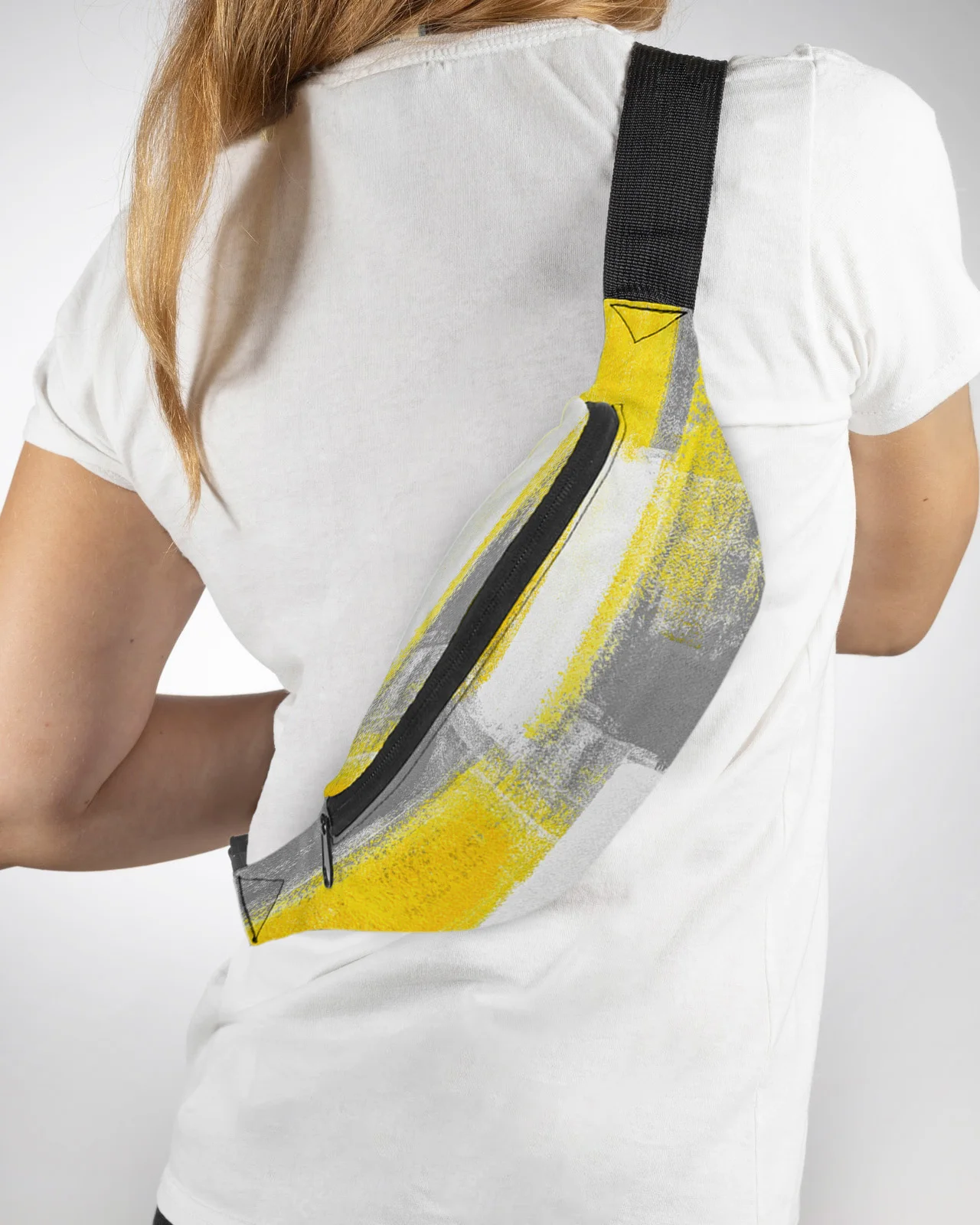 Oil Painting Abstract Geometric Yellow Gray Men Women Waist Bag Fanny Pack Belt Bag Wallet Pouch Waterproof Banana Hip Bags