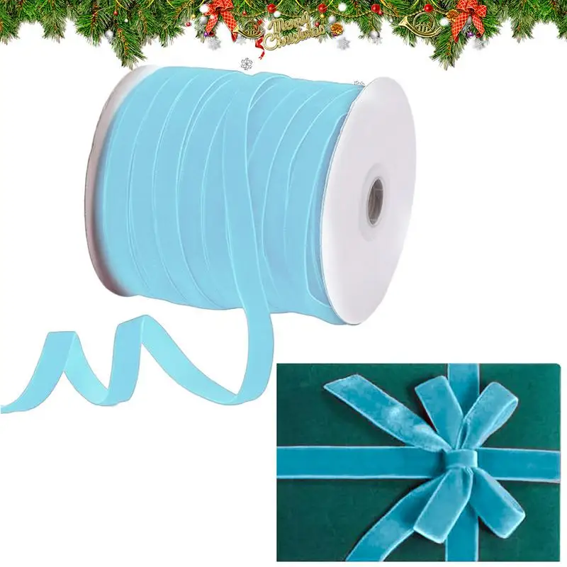 Velvet Wrapping Ribbon 50 Yards Wreath Ribbon With Spool 3/8 Inch Wide Nylon Ribbon For Christmas Tree Flower Bouquet Wreath