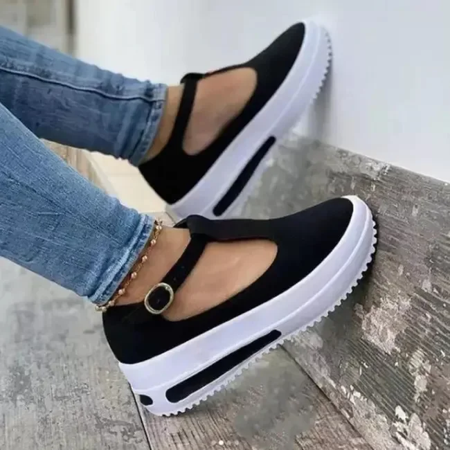 Women Shoes 2022 Fashion Size 43 Casual Platform Shoes Round Toe Flat Loafers Women Buckle Wedge Women's Shoes Zapatillas Mujer