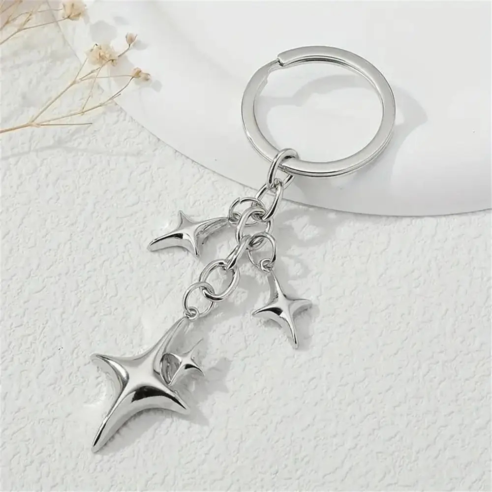Fashion Metal Y2K Keychains Polishing Bag Pendant Star Moon Key Rings Handmade Silver Color Star Keychains Friendship Gift