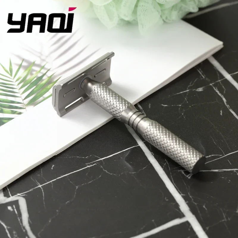 YAQI Ghost Cross Grain Pattern Safety Razor,0.7mm gap Hypoallergenic Titanium Matte Finish Ultra-Light Men's Beard Care Tool