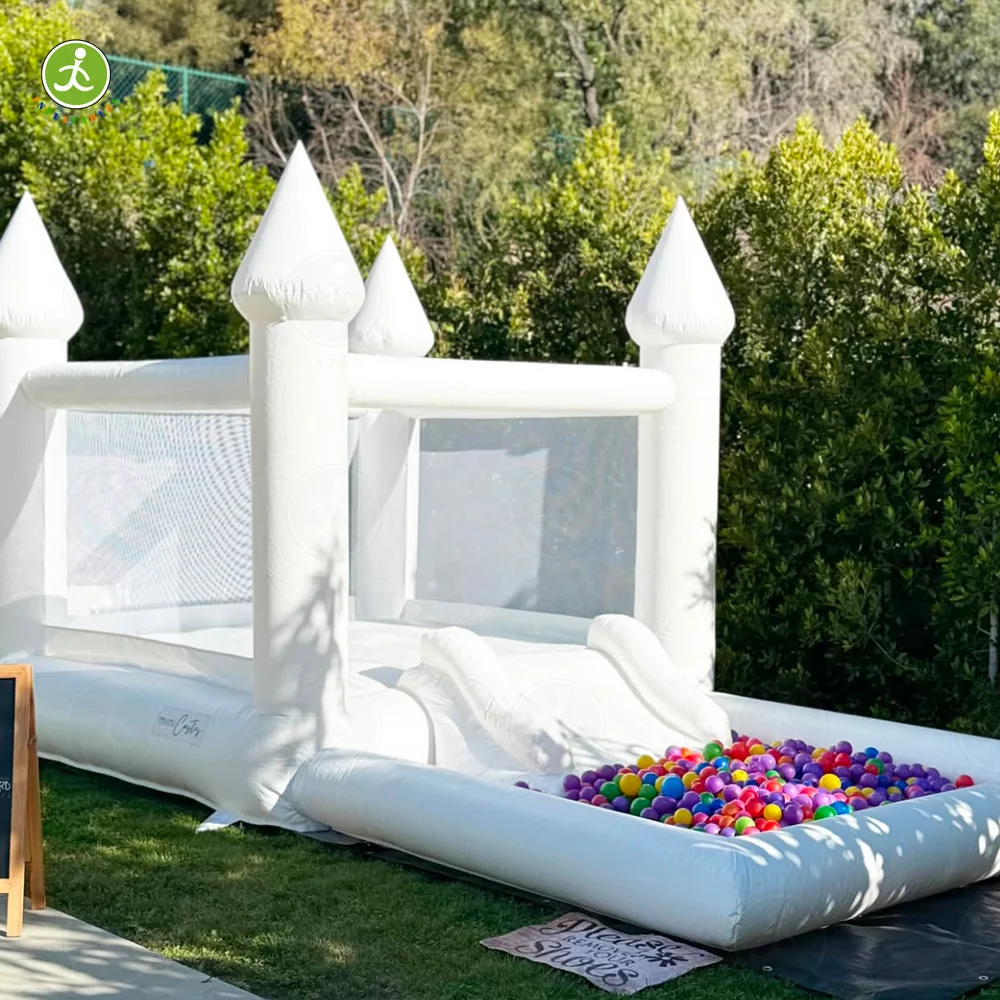 Clearance sale! New 4M inflatable white bounce house with ball pool slide suitable for children's jumping birthday party game bo