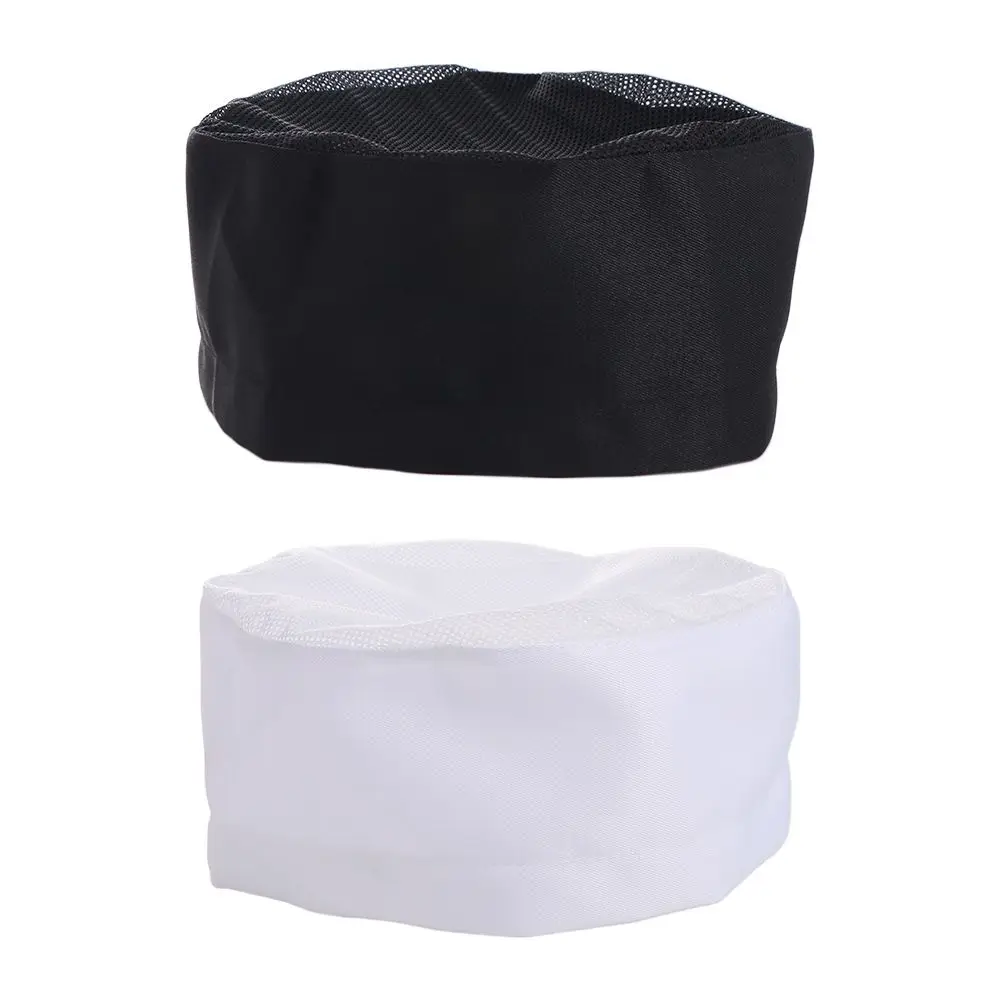 

Japanese-Style Breathable Sushi Cap WIth Mesh Top Single Layered Chef Flat Top Caps Black Comfortable Chef Hat