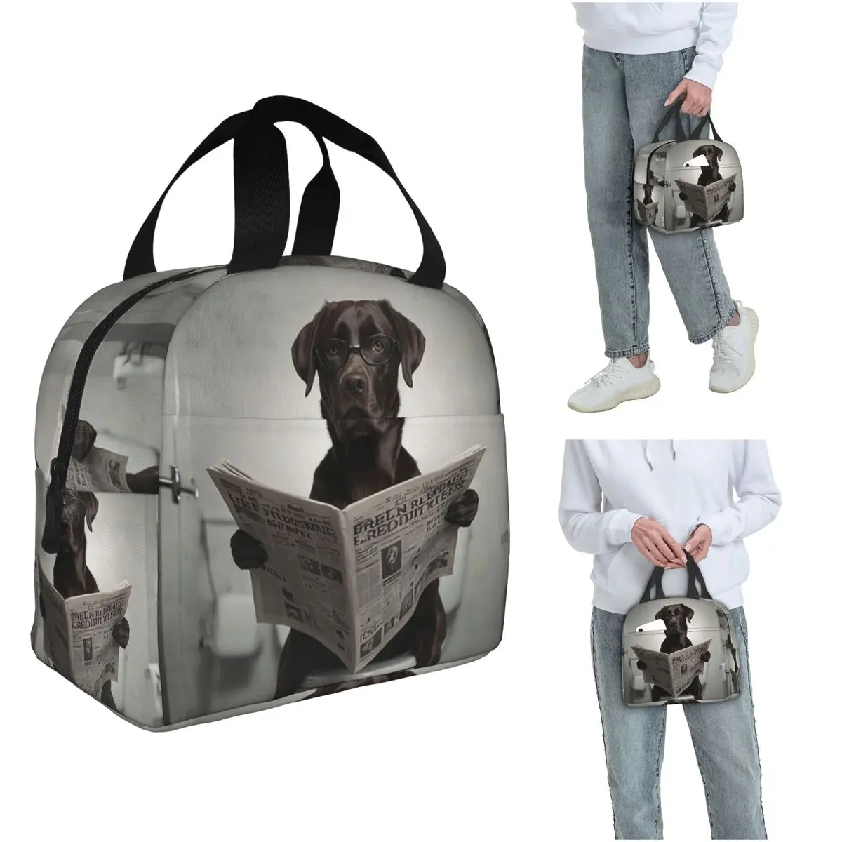 Chocolate Labrador Reading A Newspaper Insulated Lunch Bag for Women Kids Portable Food Boxes Thermal Lunch Box Tote