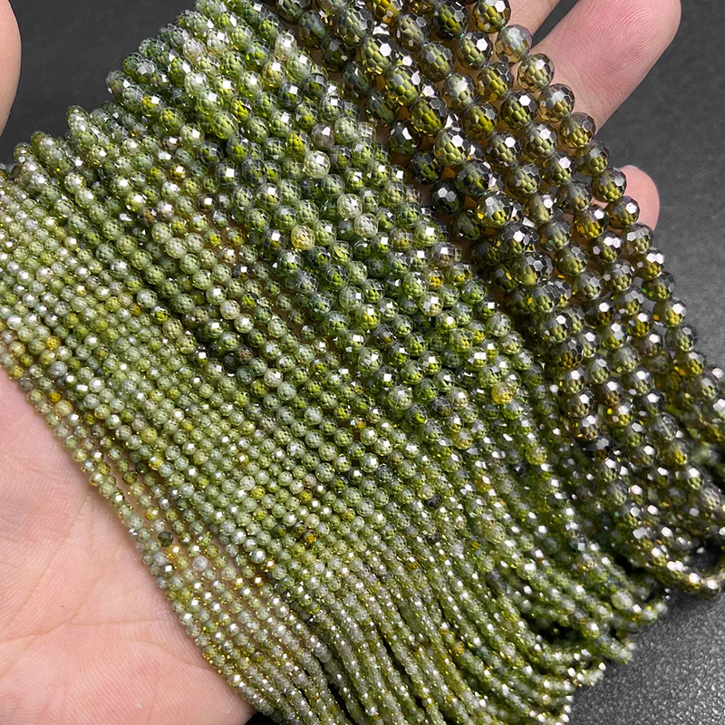 Perle de pierre de Zircon vert 100% naturel, 2 3 4mm, perles de Quartz d'espacement amples pour la fabrication de bijoux, fourniture de colliers et de bracelets, brin de 15 pouces