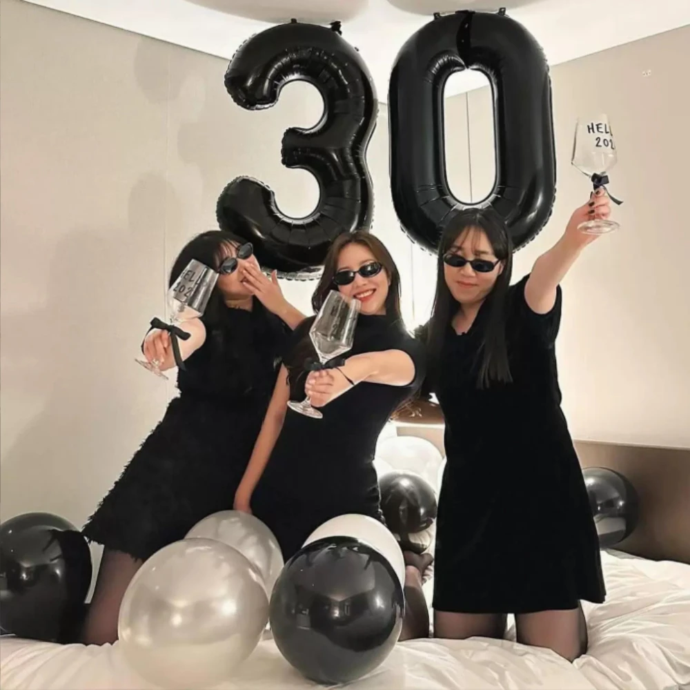 رسالة عيد ميلاد سعيد سوداء مقاس 16 بوصة مع بالون رقمي لحفلة عيد ميلاد الكبار والأطفال 10 15 16 18 25 30 35 40 50 60 70 سنة #2