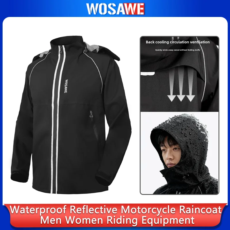 

WOSAWE Motorcycle Raincoat 100% Waterproof Reflective Moto Rain Jacket Motocross Rain Coat for Men Women Cycling Motocross Gear