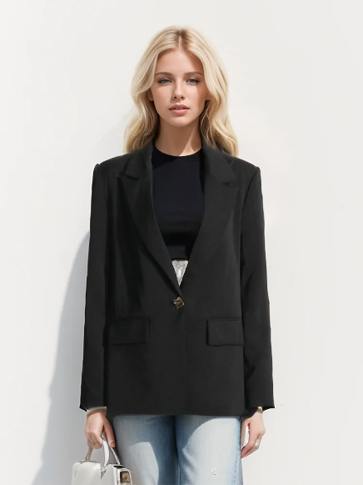 TWOTWINSTYLE Solid Hollow Out Spliced Button Blazer For Women Notched Collar Long Sleeve Patchwork Pocket Formal Blazers Female