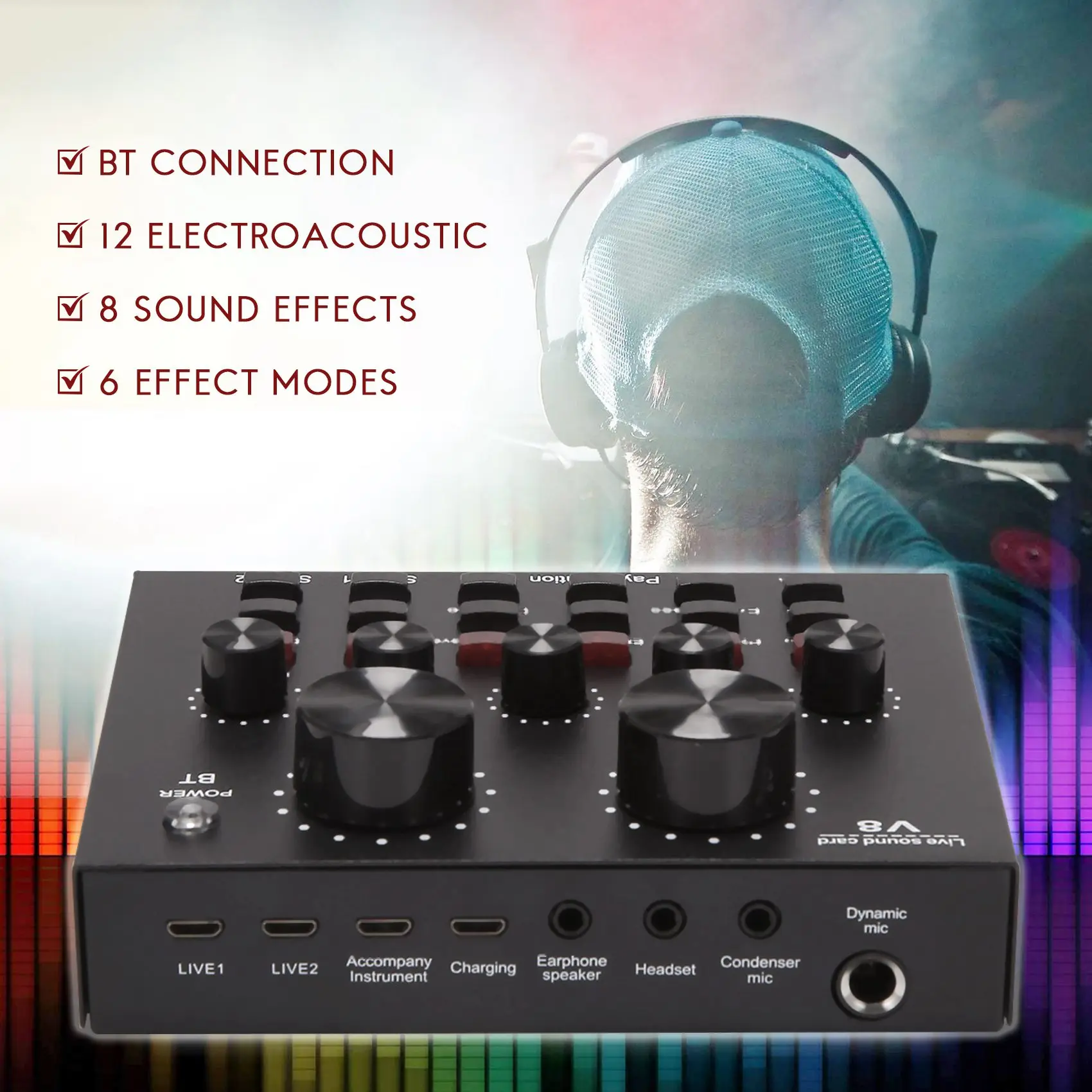 Superior V8 Sound Card Audio Set Interface External Usb Live Microphone Sound Card Bluetooth Function For Computer Pc Mobile Pho