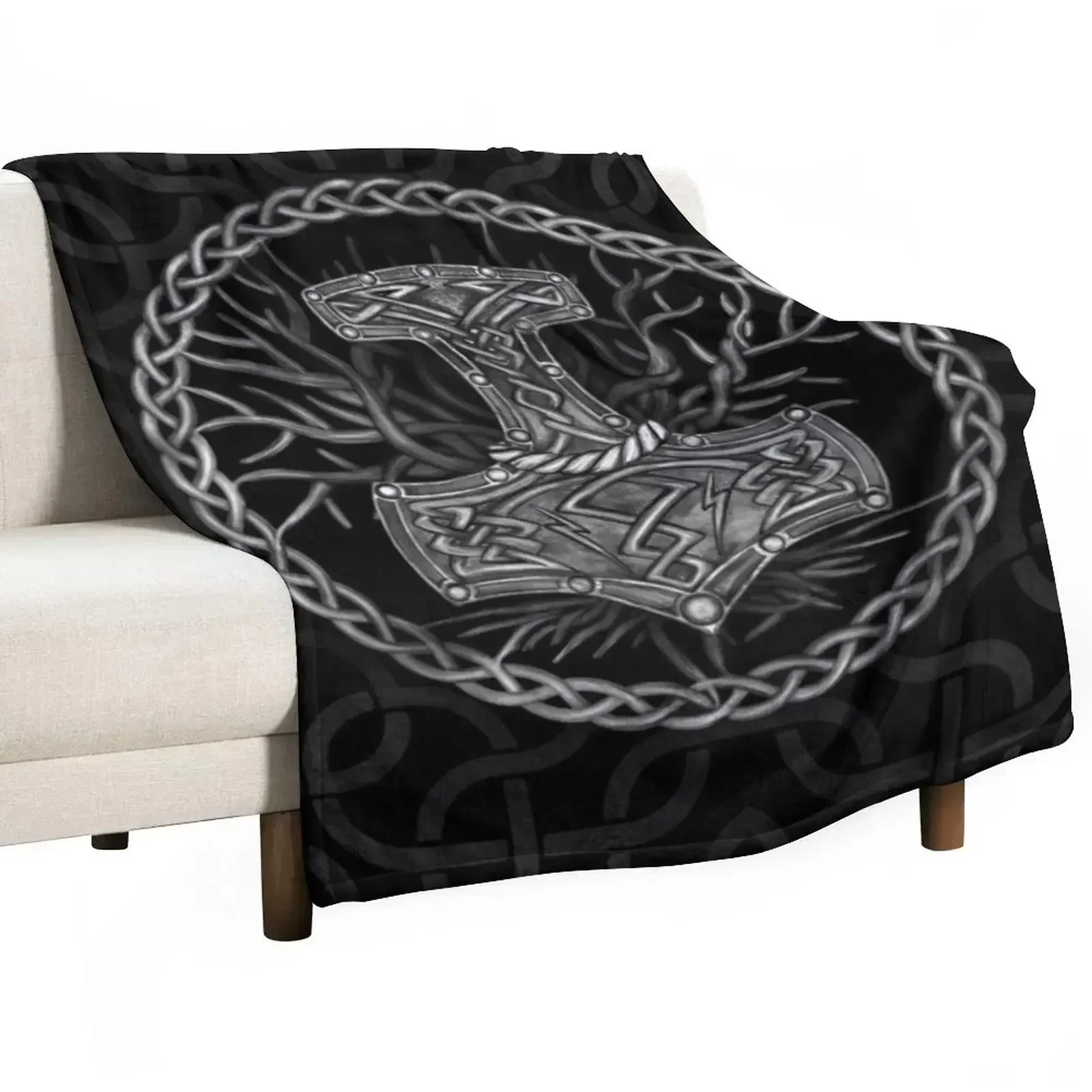 Mjolnir - The hammer of Thor and Tree of life Throw Blanket Moving Soft Beds Designers Baby decorative Decorative Beds Blankets
