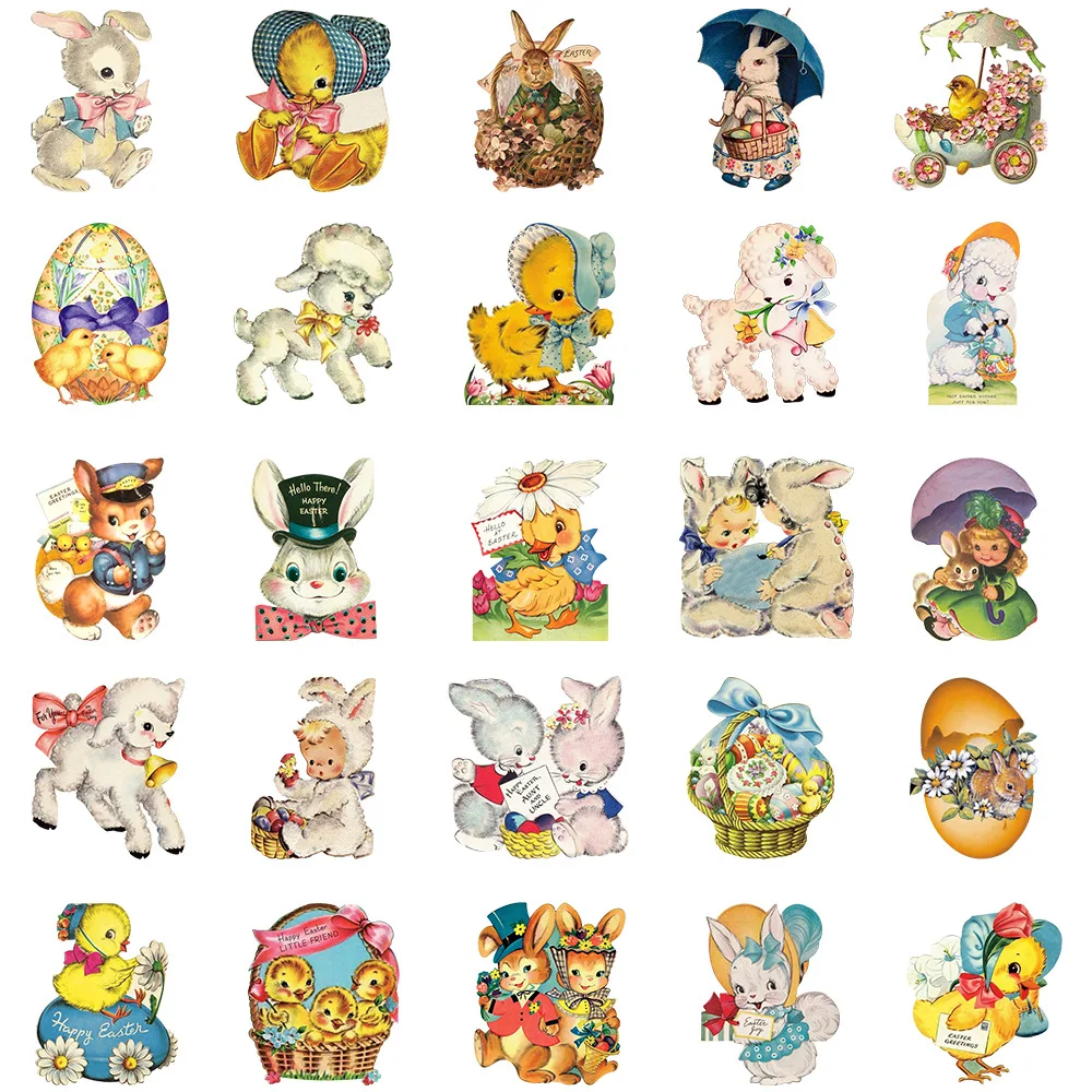 25Pcs/set Easter Cartoon Cute Rabbit Chicken Stickers DIY Happy Easter Party Notebook Fridge Stickers Kids Birthday Supplies