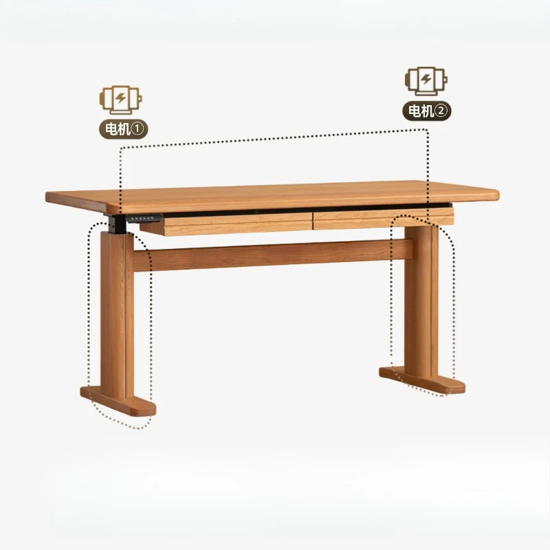 Intelligent Electric Lifting Table Cherry Wood Solid Wood Desk Dual Motor Lifting Table Legs Workbench Desk