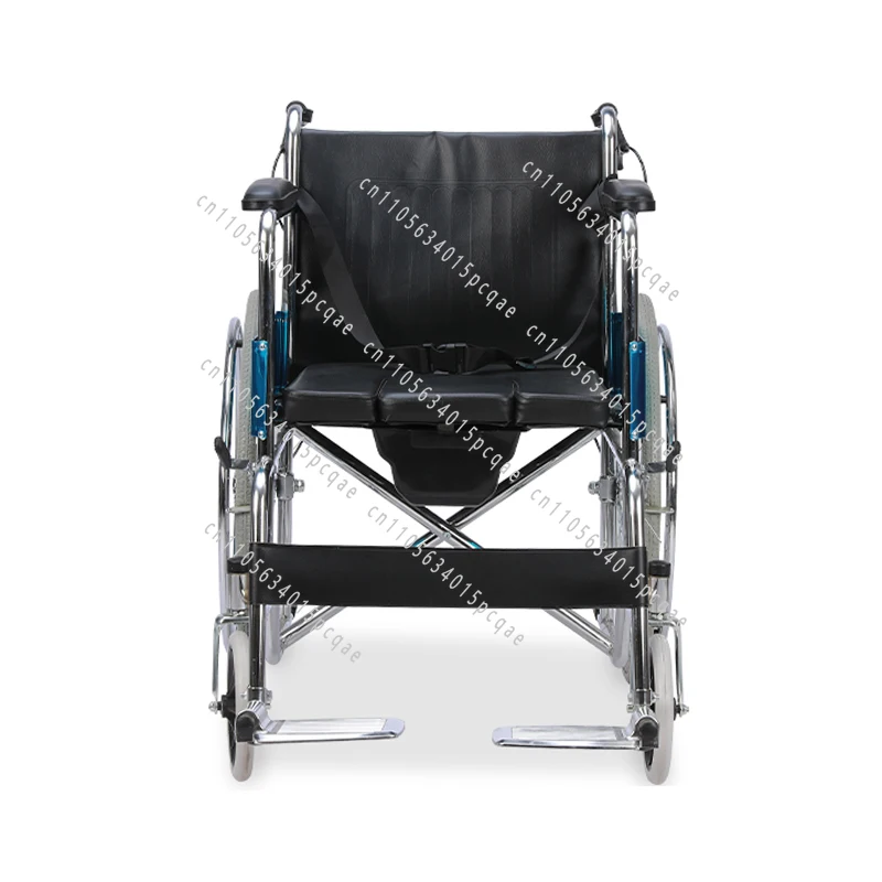 Portable Lightweight Steel Folding Wheelchair Thickened Seat with Potty for Bed Patient Care Equipment
