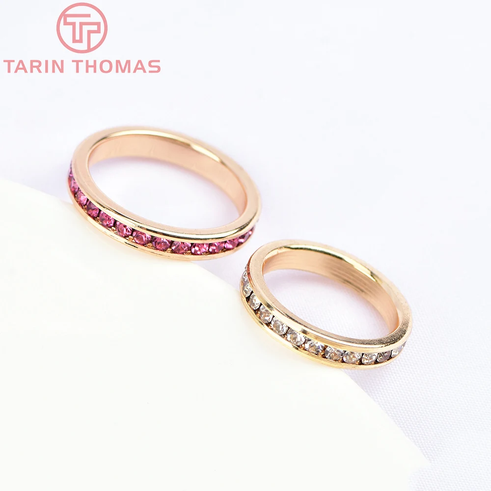 (5108) 2PCS 20MM 18MM 24K Gold Color Brass with Zircon Charms Ring High Quality DIY Jewelry Making Findings Wholesale