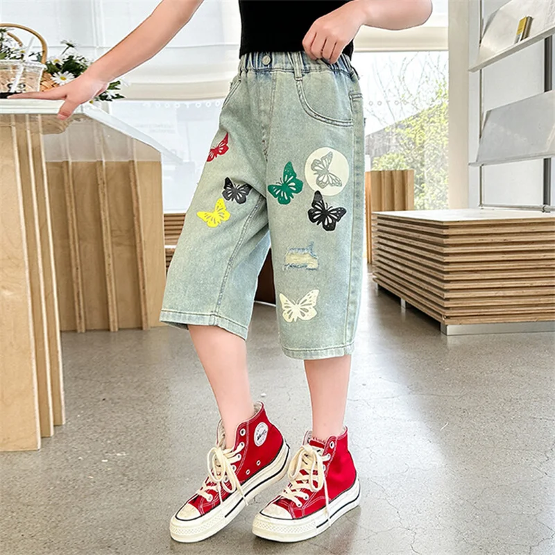 

Girls' summer jeans 2024 new CUHK children Korean version of children's fashion shorts 6-12 years old wear fashion